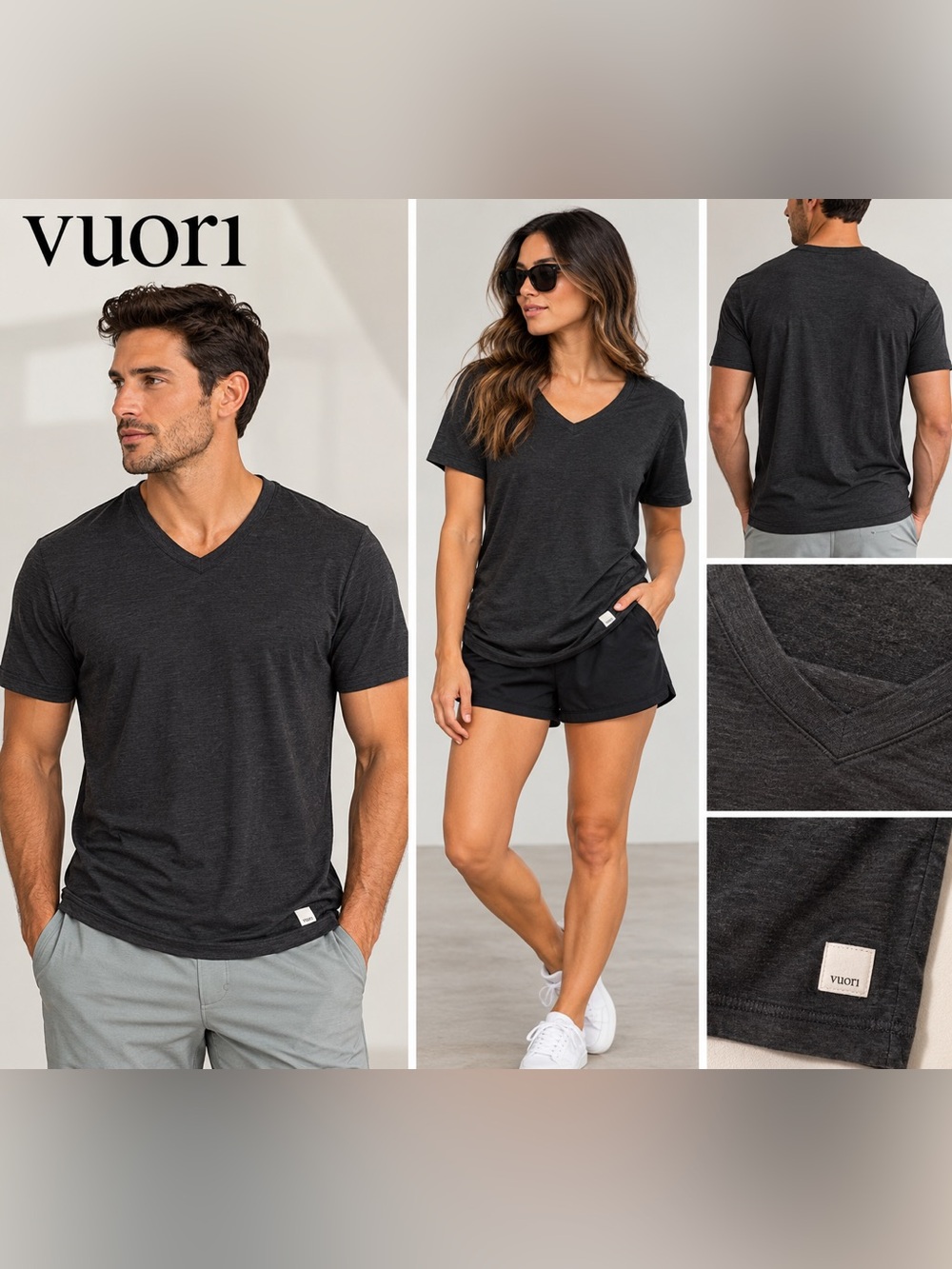 (#P) Vuori V-Neck Short Sleeve T-Shirt Dark Charcoal Gray No Size Tag - Picture 2 of 7